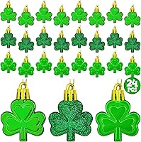 Melisheer 24 Pack St. Patrick's Day Shamrock Tree Ornaments - 3 Styles Good Luck Clover Hanging Baubles for Home Decor
