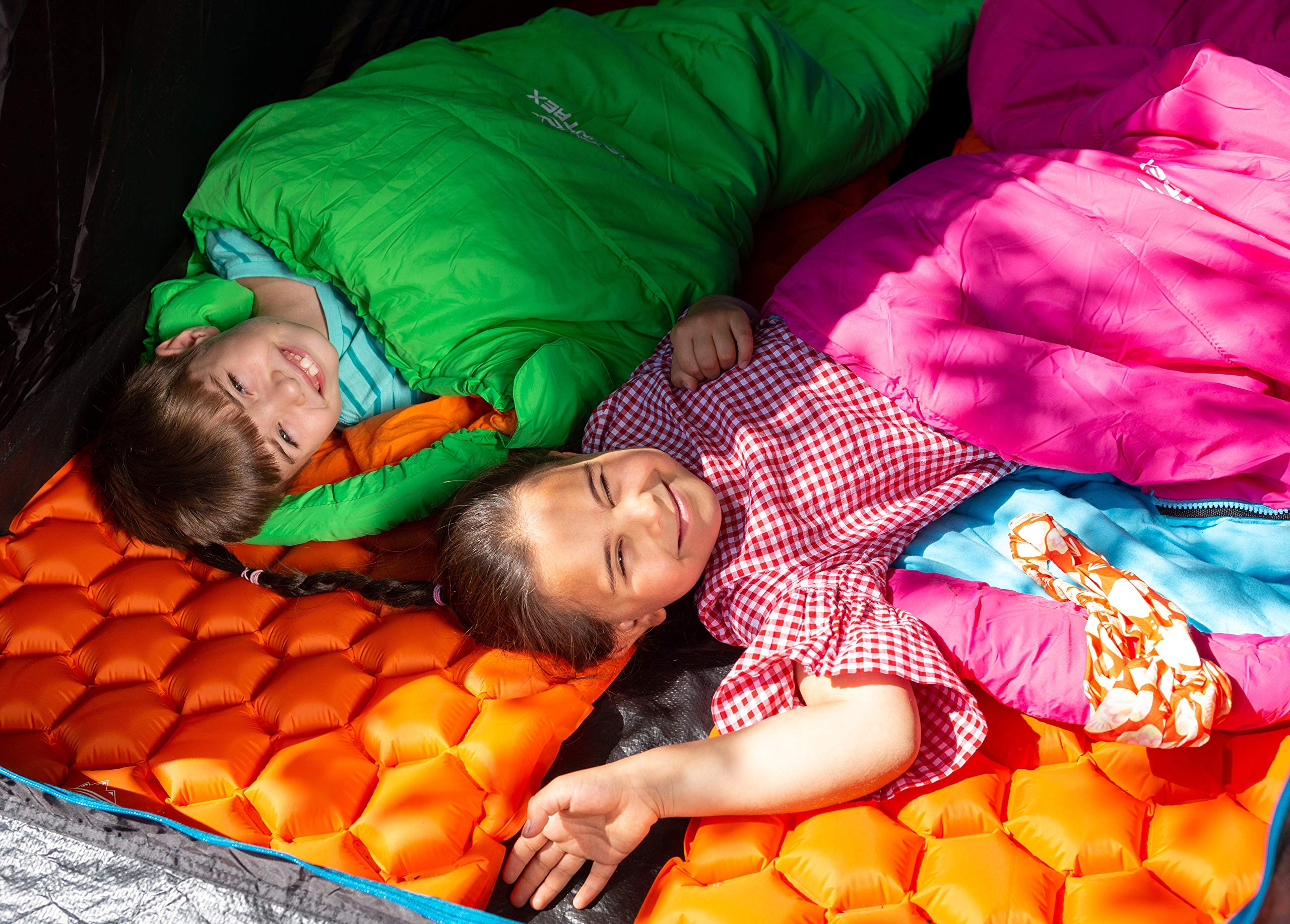 MOUNTREX® Śpiwór dziecięcy – przenośny jak plecak – śpiwór dla dzieci (175 x 70 x 45 cm) – do użytku na zewnątrz, w podróży, pod namiotem, na kemping – lekki i kompaktowy – 100% bawełna wyściółka