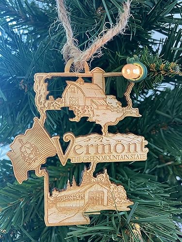 Miniatura 2 de Adorno de Vermont de madera para árbol de Navidad, decoración de recuerdo del estado, decoración navideña