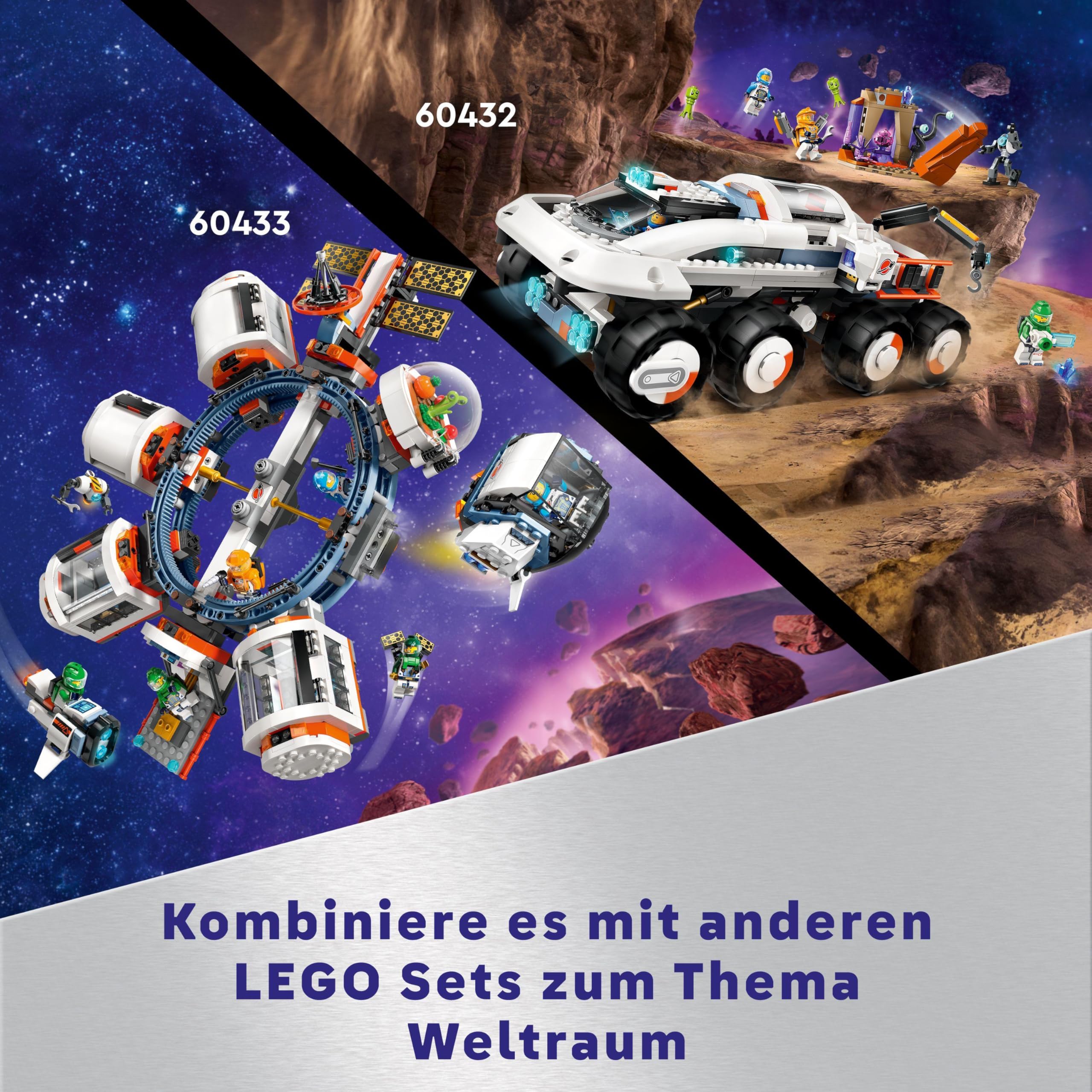 LEGO City Weltraum Modulare Raumstation, Raumschiff Modell mit Weltraumfahrzeugen, Geschenk für Kinder, Jungen und Mädchen ab 7 Jahren, Modulare Forschungsstation mit 6 Astronaut-Figuren 60433