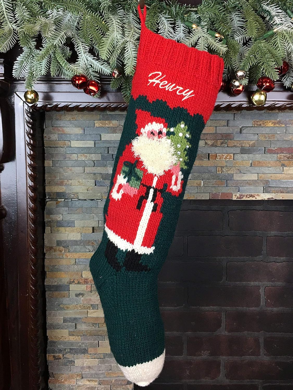 Christmas Stocking Personalized Hand Knit Vintage Santa