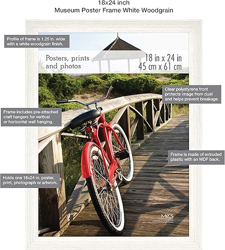 Miniatura 7 de MCS - Marco para póster con estilo de museo, veta de madera blanca, colgante vertical y horizontal para pared, marco de fotos grande para fotos,