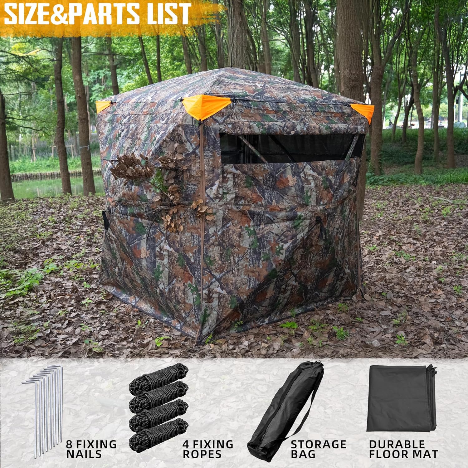 Hunting Blind - 360° See Through Ground Blind with Floor Mat, 2-3 & 3-5 Person Pop Up Hunting Blind, Ground Blind for Deer Turkey Hunting, Camouflage