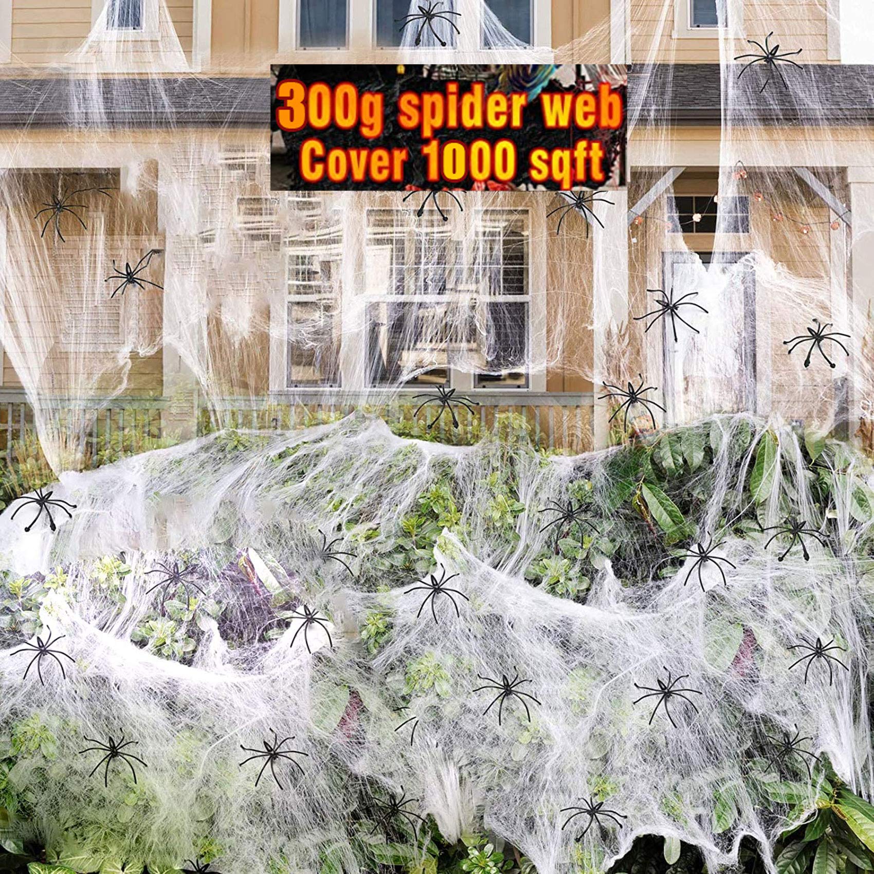 Funnlot Halloween Spider Web Spider Web Decorations Spider Webs Decor 1000sqft Spiderweb Decor with 80 Plastic Fake Spiders Stretchy Spider Web Fiber Spider Web