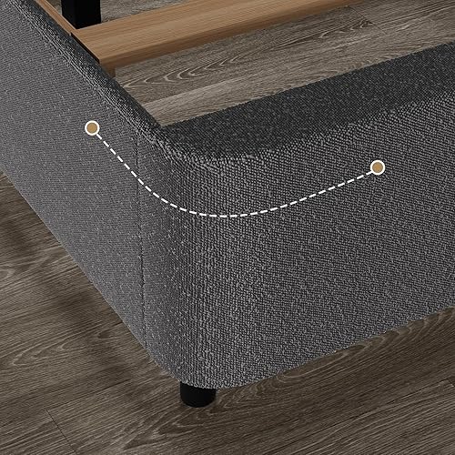 Miniatura 6 de HOMBCK - Base de cama tapizada suave de tejido bouclé, con cabecera, estribo reforzado y esquinas redondeadas, no requiere somier, fácil montaje,