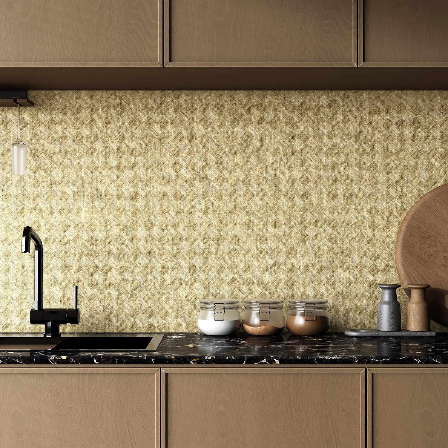 Decotalk Grasscloth Wallpaper Peel and Stick Diamond Wallpaper 17.7"x354" Textured Wallpaper for Bedroom Wall Brown Contact Paper for Cabinets Diamond Grasscloth Wallpaper Removable Textured Wallpaper