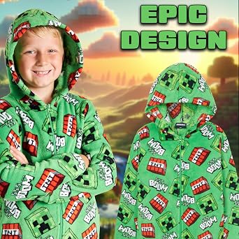 Combinaison Polaire Minecraft - Pyjama Chaud à Capuche Pour Fans De Jeux Vidéo