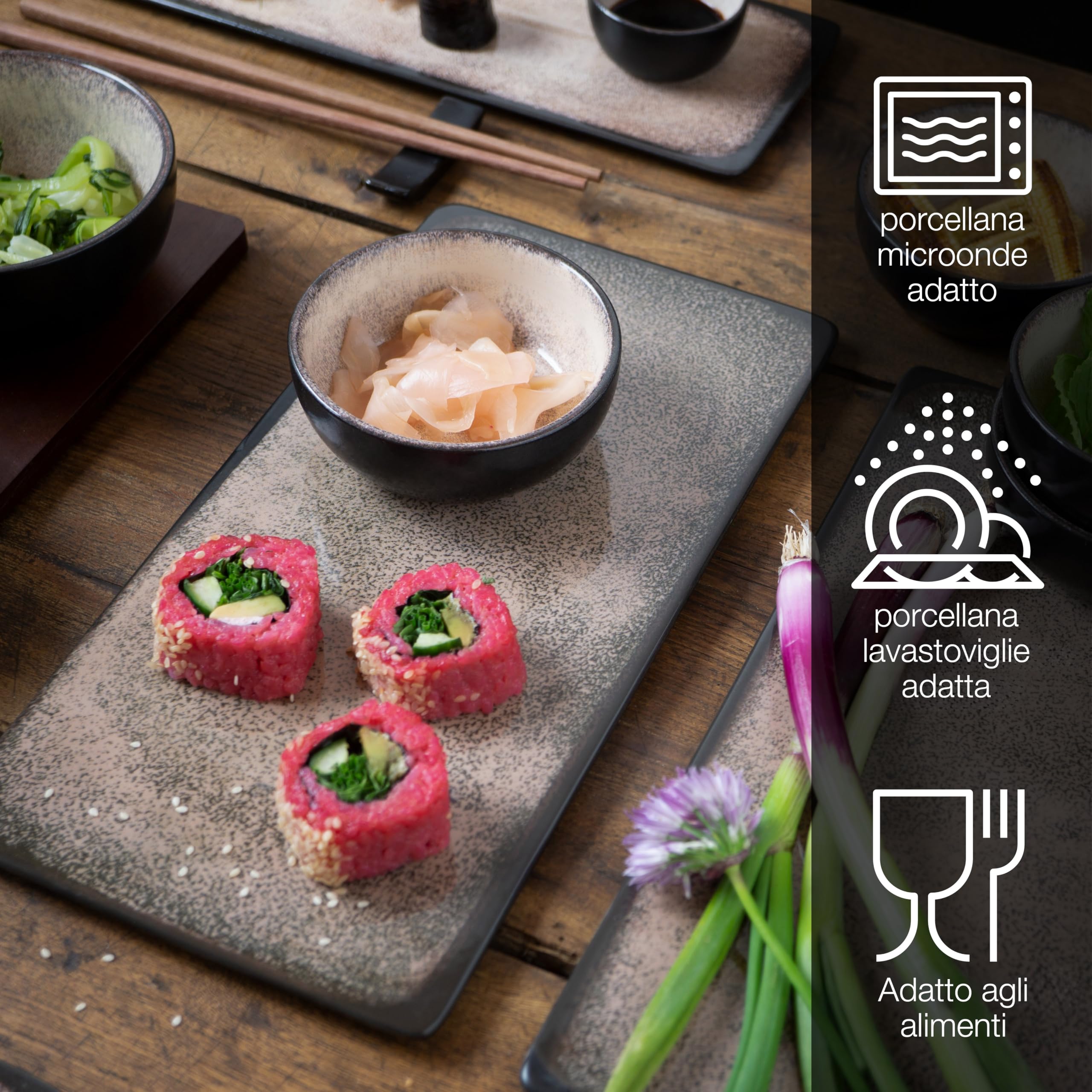Moritz & Moritz Set Sushi Giapponese - Set Sushi per 4 Persone - 29 Pezzi - Set per Servire il Sushi con 3 Piatti per Sushi - 4x Piatti Sushi Giapponesi, Ciotola per Miso, Ciotoline e Bacchette