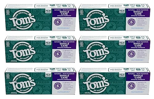 Toms Of Maine Natural Whole Care Pasta de dientes antigüedad de menta con fluoruro, 4 onzas - 6 por caja.