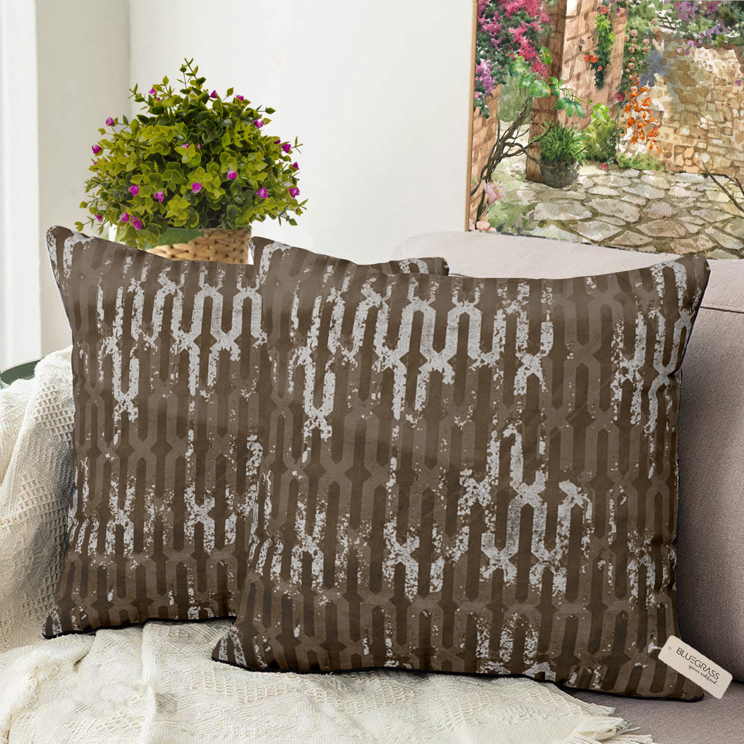 BLUE GRASS Velvet Foil Print Cushion Cover - Set of 2 || Design : Zoya || Brown || Size : 20x20 Inches. (B0D9BTHJ22) Amazon Price History, Amazon Price Tracker
