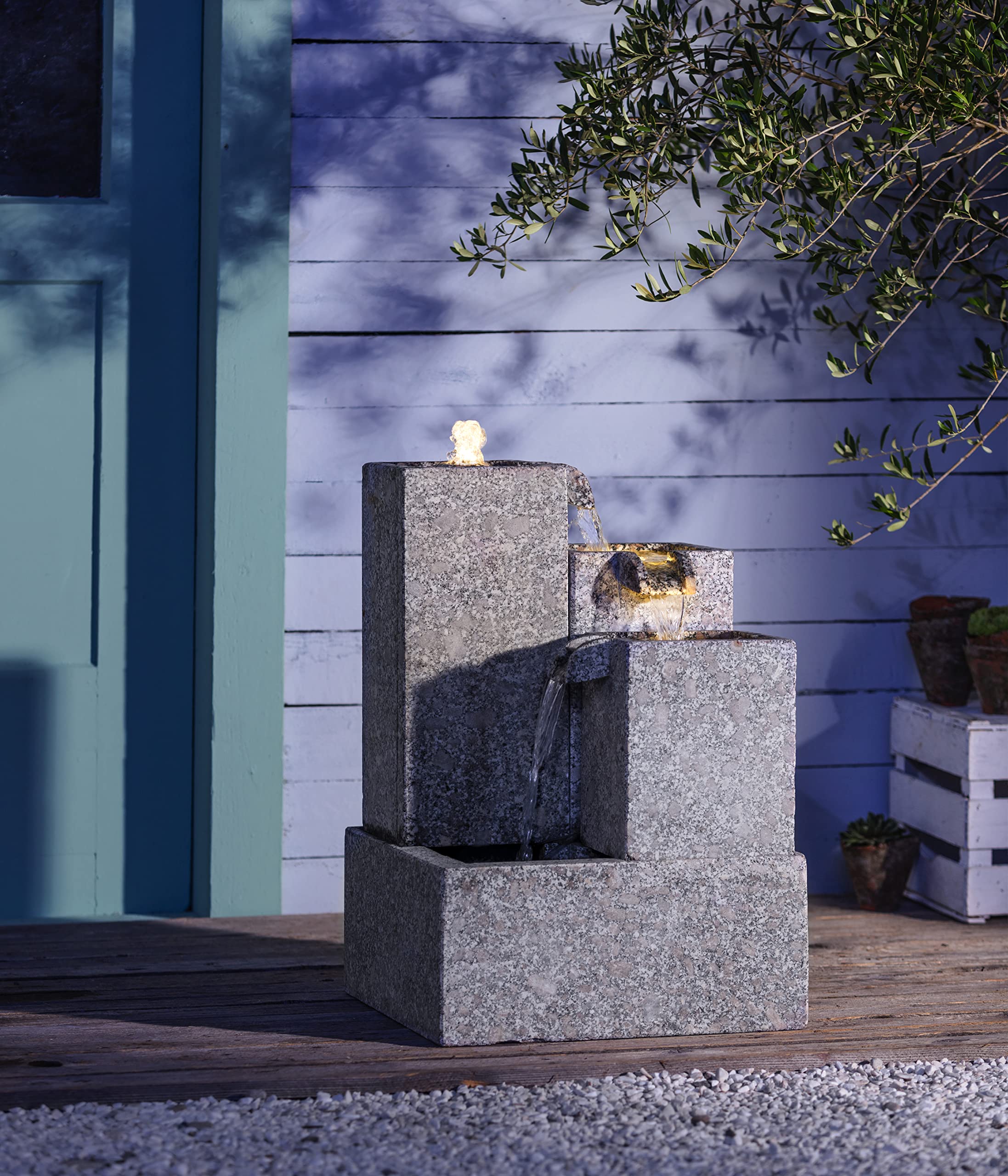 Dehner Gartenbrunnen Cascada mit LED Beleuchtung, ca. 65 x 43 x 43 cm, Granit, grau