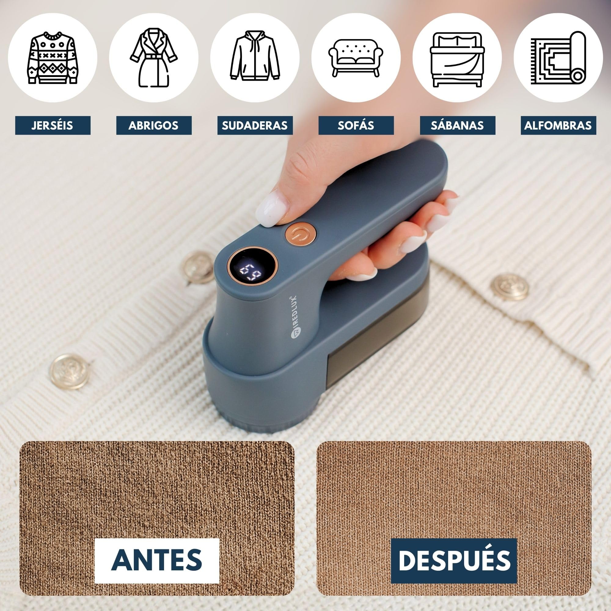 Quitapelusas Eléctrico Recargable para Ropa – Máquina para Quitar Bolitas y Pelusas – 3 Velocidades, Pantalla LED, Carga USB – Portátil con Doble Protección