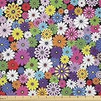 Vista 357 de Ambesonne Tela de Fiesta Popstar por Yarda, Estilo de Dibujos Animados Garabatos Dibujados a Mano Tema Musical Impresión de Arte Lineal, Tela