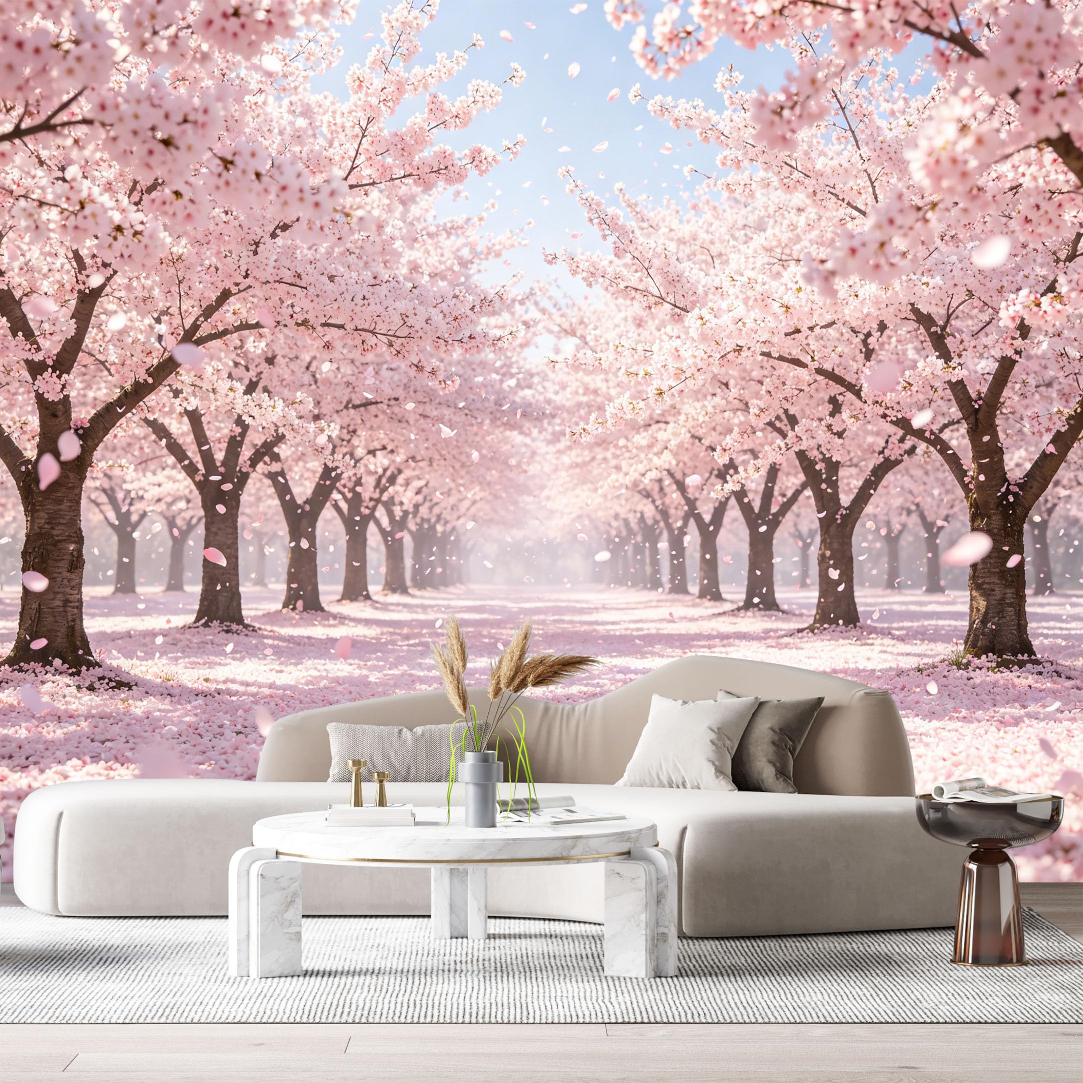 Custom Size Wall Murals Cherry Blossom Forest Landscape Watercolor Blooming Sakura Trees SelfAdhesive Wall Fabric Removable Large Wallpaper for Photo Living Room