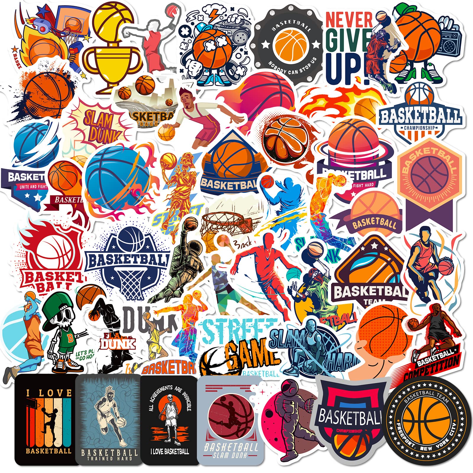 LYunMu Basketball Aufkleber Basketball Sticker Set 50 Stücke Niedlich Deko für Auto Laptop Skateboard Fahrrad Moped Motorrad Fahrrad Computer,Geeignet für Erwachsene Kinder