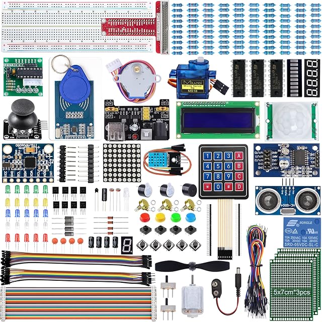 Miuzei Starter Kit for Arduino R3 projects without microcontroller, 235 components with 58 lessons, LC display, breadboard, sensors, relays, GPIO extension, Compatible with Arduino/Raspberry Pi