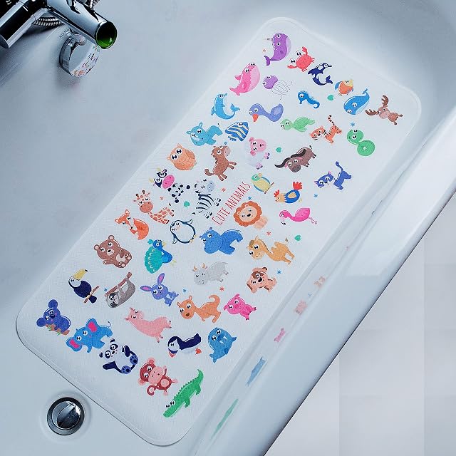 BEEHOMEE Bath Mats for Tub - Large Cartoon Non-Slip Bathroom Bathtub Mat Anti-Slip Shower Mats for Floor 89 * 40CM,Machine Washable XL Size Bathroom Mats (Animals)
