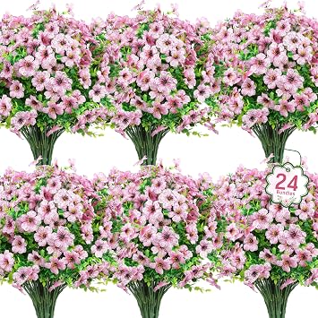 Ouddy Decor 24 Pcs Artificial Flowers for Outdoors Decorations, Pink