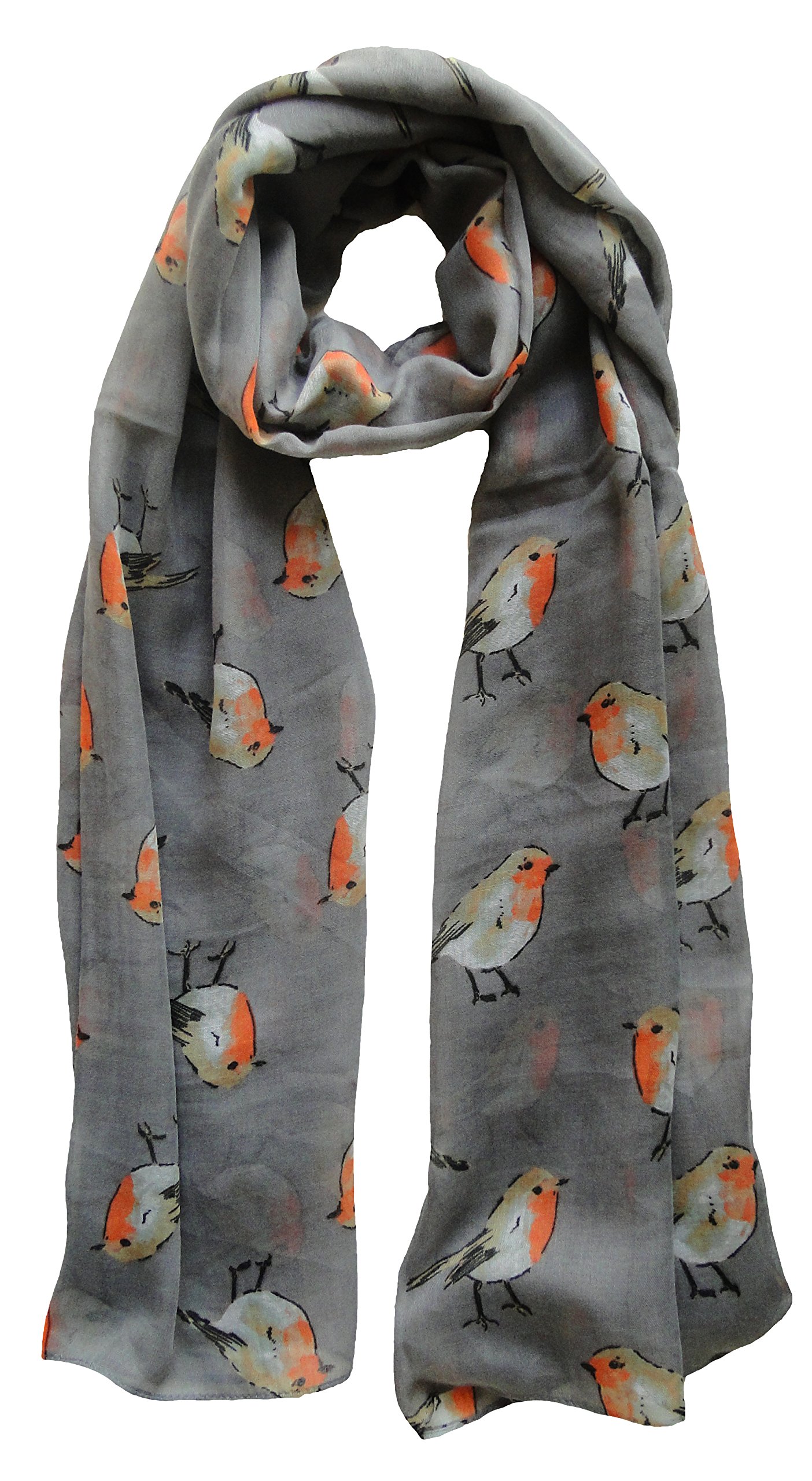 The Olive House Women's Grey The Olive House® Christmas Winter Robin Bird Scarf