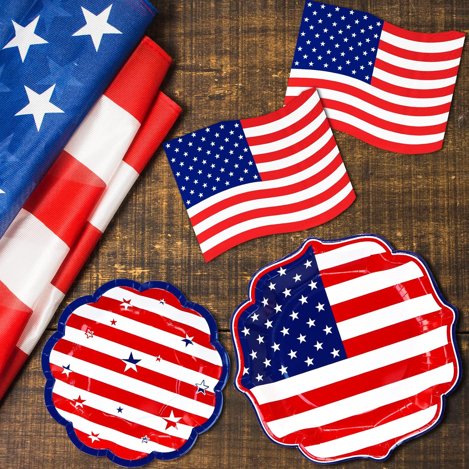 Patriotic Plates and Napkins, 150pcs 4th of July Party Tableware Set,American Flag Disposable Napkins,Dinner Plates,Dessert Plates of Independence Day,July Fourth Party supplies ,Veterans Memorial Day