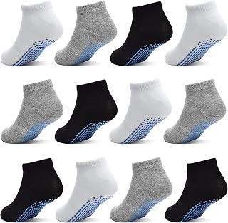 Calcetines antideslizantes para bebés con agarre para niños y niñas, 12 pares, calcetines antideslizantes para el tobillo para 6 meses - 7 años