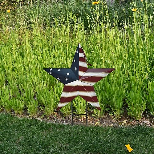 Miniatura 2 de Linfevisi Letrero de metal patriótico con diseño de bandera estadounidense, diseño de estrella de granero en 3D para colgar el 4 de julio, Día de la