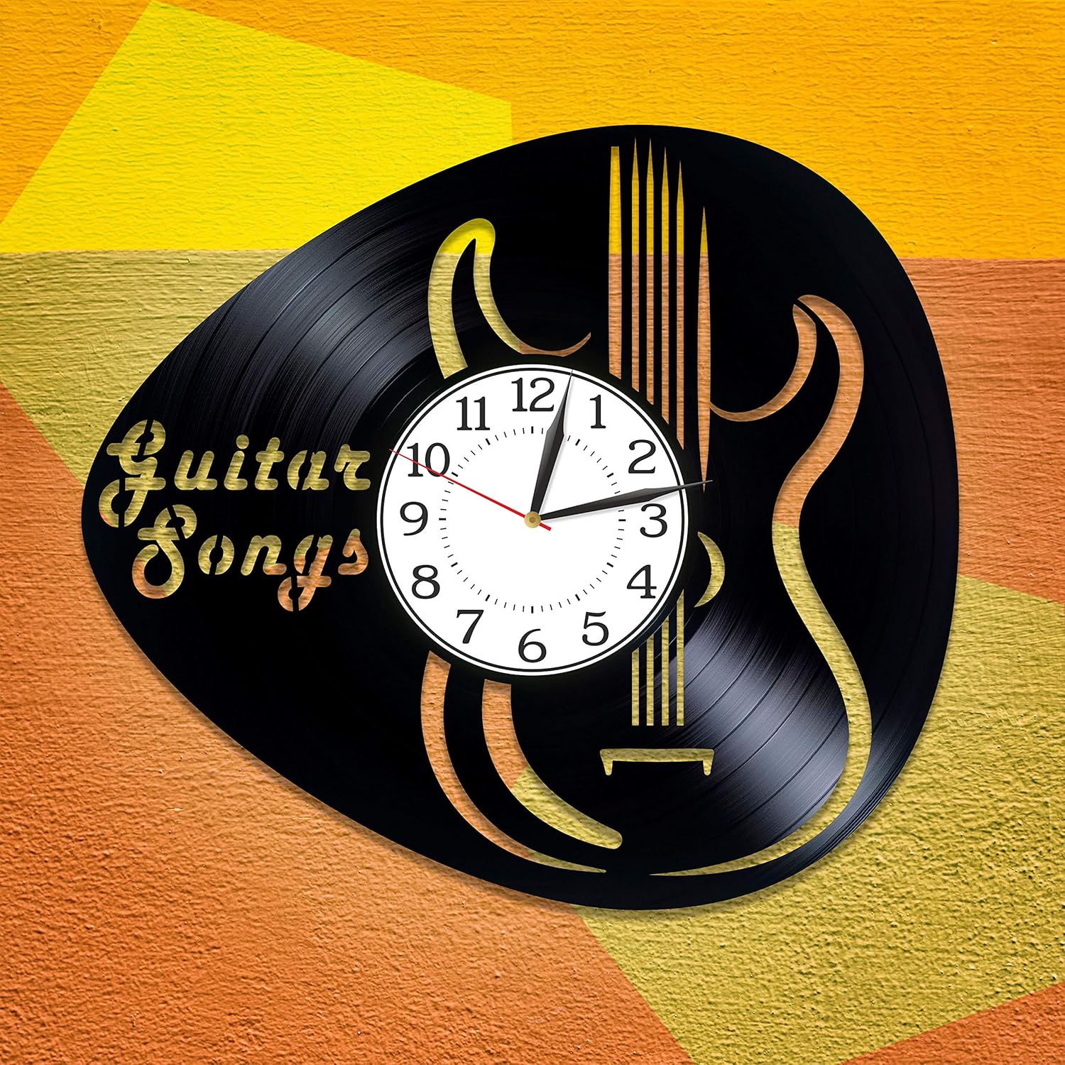 Guitar Songs Birthday Gift Idea Music Wall Clock 12 Inch Guitars for Man and Woman Music Original Home Decor Guitar Songs Vinyl Record Wall Clock Guitar Handmade Clock