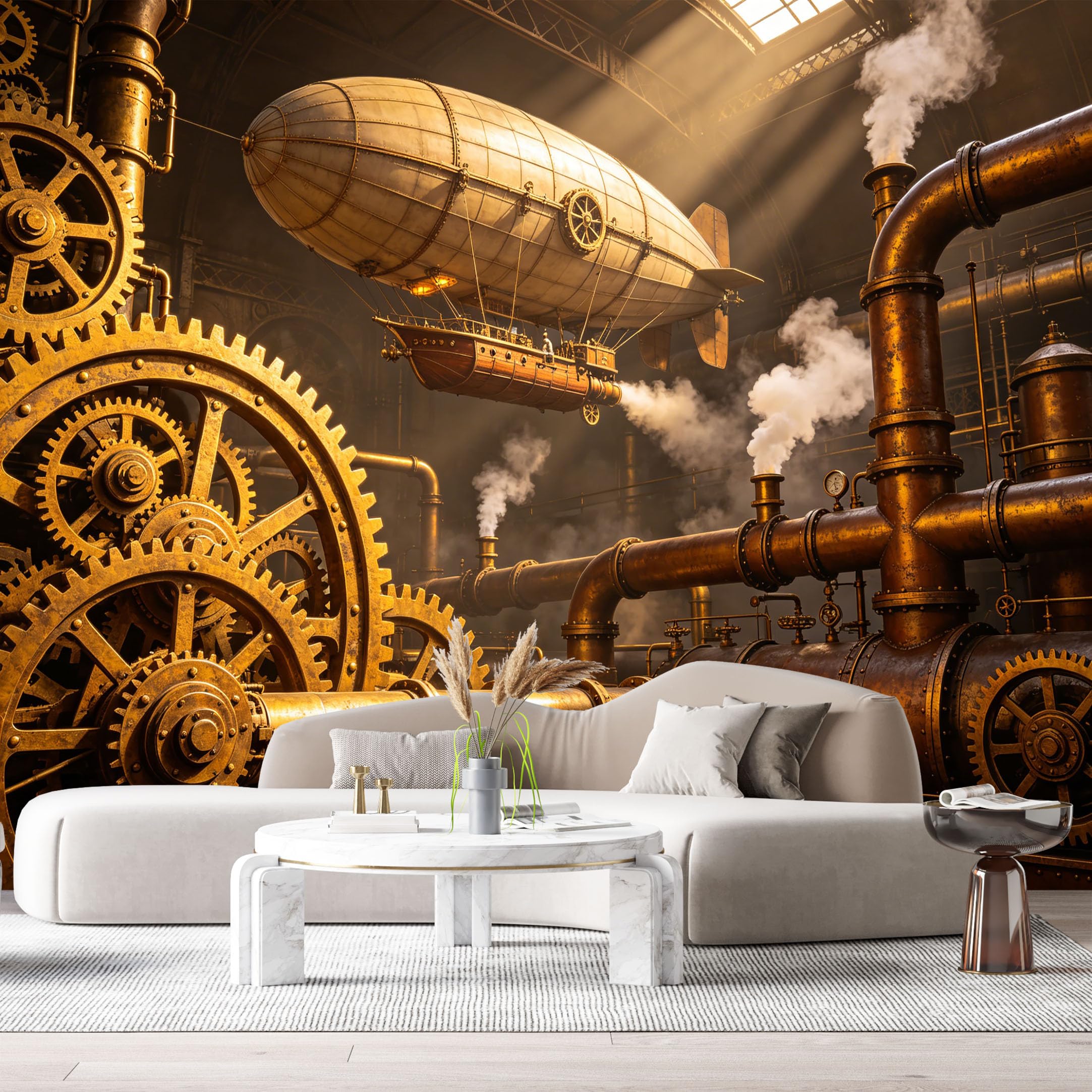 Custom Size Wall Murals Steampunk Airship Industrial Gears Pipes Vintage Machinery SelfAdhesive Wall Fabric Removable Large Wallpaper for Photo Living Room