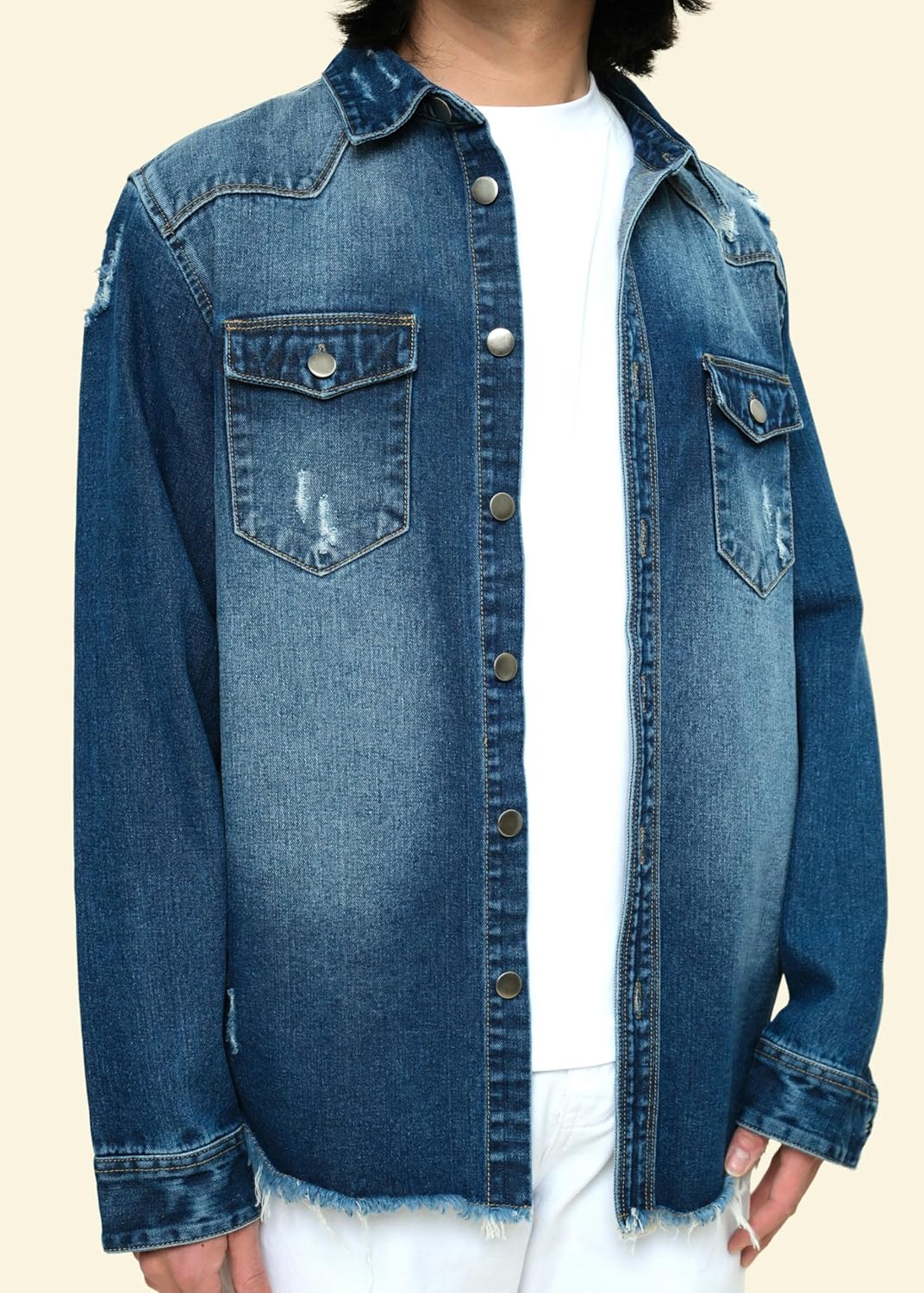 VICTORIOUS Men's Distressed Denim Jacket