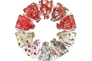 Christmas Organza Gift Bags 24 Pack - Holiday Drawstring Small Treat Bags
