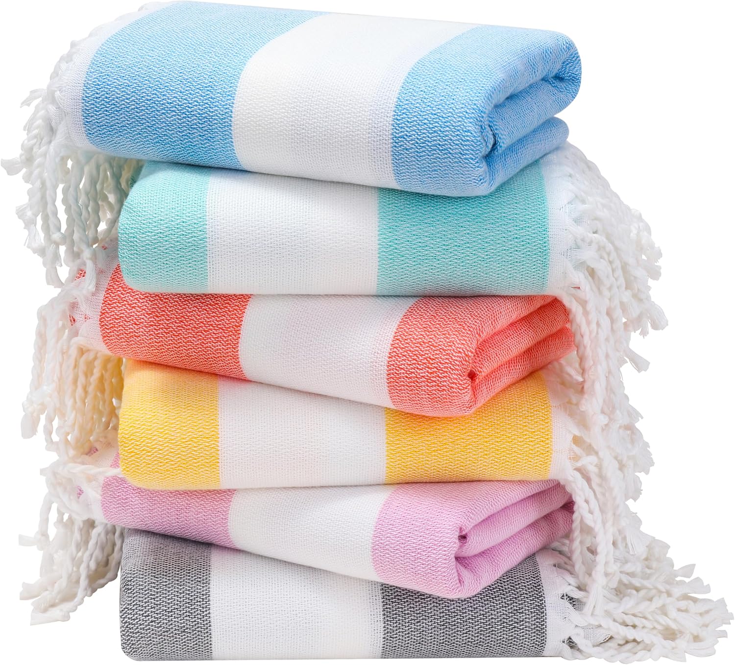 Genovega 6-Pack Oversized Turkish Beach Towels 74x38 Quick Dry Sand-Resistant Striped XL Swim Pool Blankets