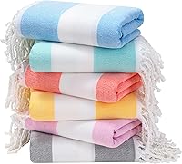 Genovega 6-Pack Oversized Turkish Beach Towels 74x38 Quick Dry Sand-Resistant Striped XL Swim Pool Blankets