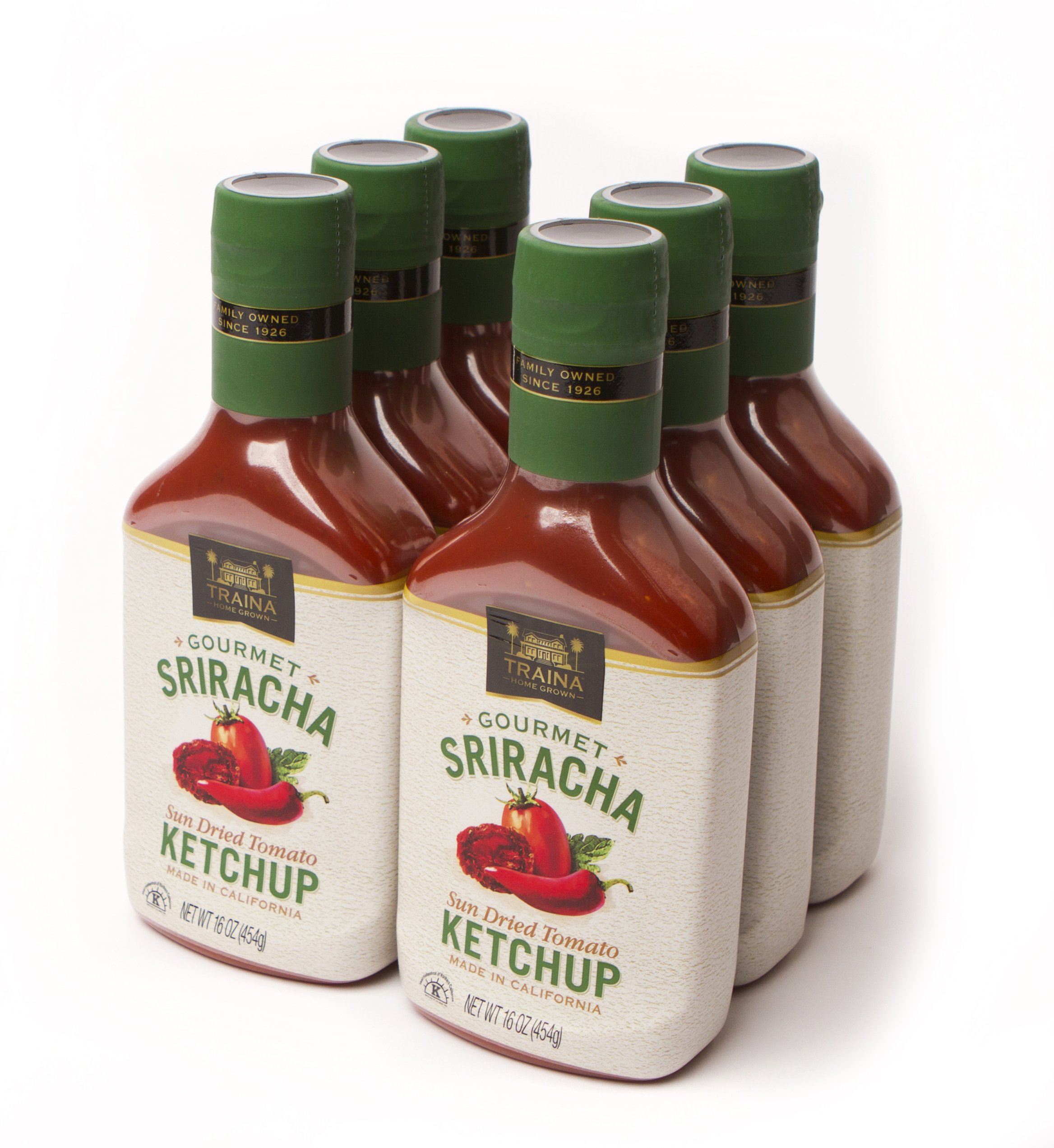 Traina Home Grown Gourmet Sriracha Ketchup - No Corn Syrup, Non GMO, Gluten Free, 16 oz bottle (Pack of 6)