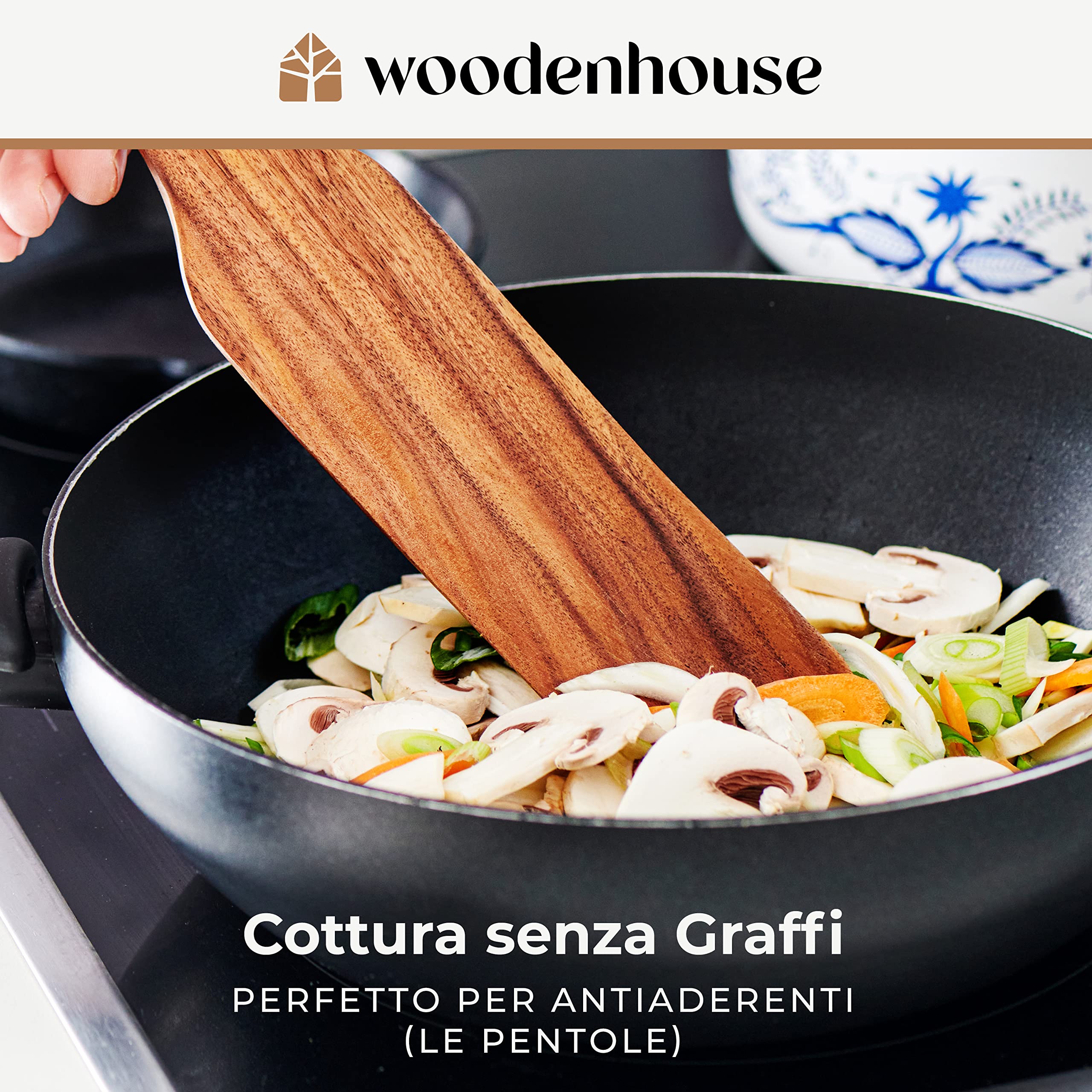 Set Spatole Spurtle Legno, Utensili Cucina Multiuso in Legno per Cucinare, Girare, Spalmare e Raschiare Alimenti, Fatte a Mano, Antigraffio, 5 pezzi