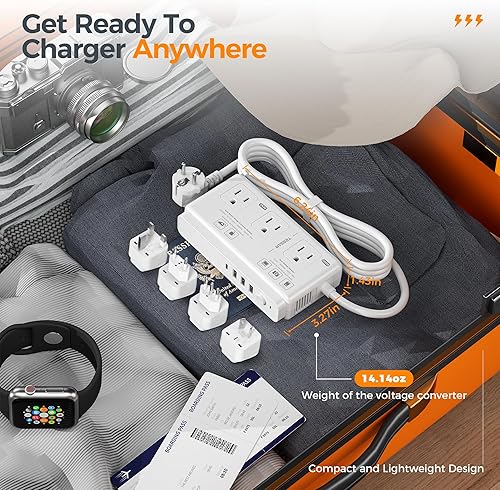 Miniatura 7 de Convertidor de voltaje de 220 V a 110 V, adaptador de viaje universal TESSAN con 4 cargadores USB (1 USB C), 3 enchufes de CA y adaptador de