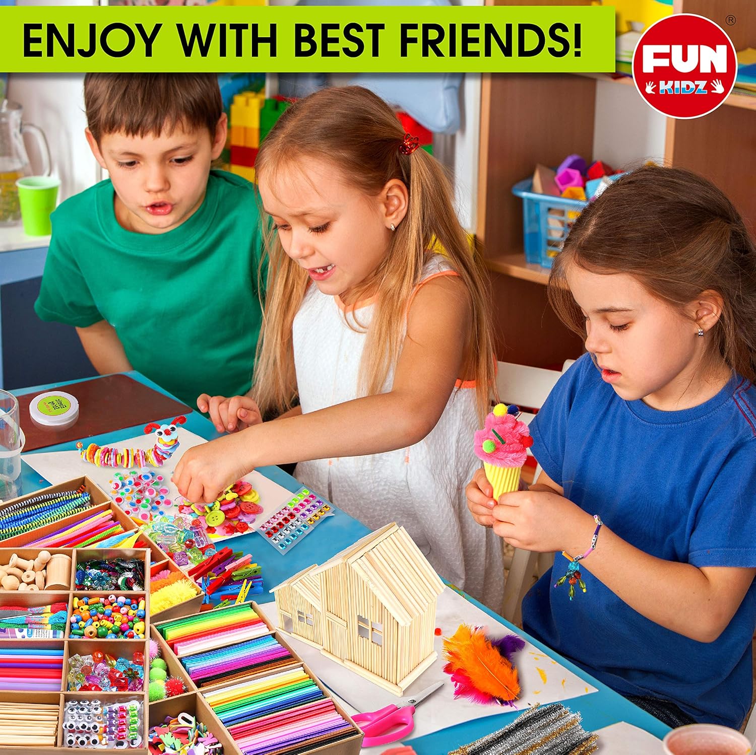3 Layers Jumbo Arts and Crafts Supplies Warehouse, Funkidz 1500+ Premium Huge Craft Materials Kit for Kids Big Creative Activities Gift Stuff for Boys and Girls : Toys & Games