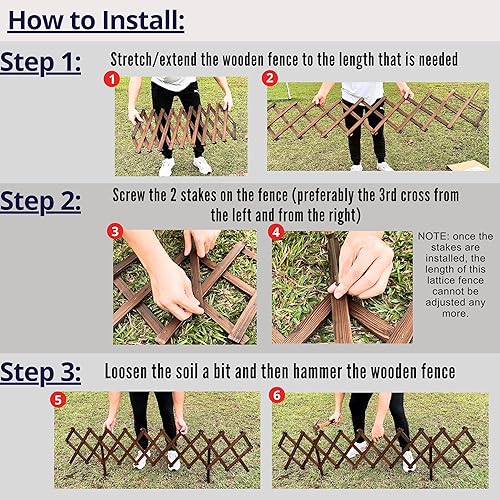 Miniatura 4 de ShopLaLa Valla de jardín  Paquete de 4, total de 24 pies de largo, bordes de flores de celosía de madera para patio, césped, paisaje, patio,