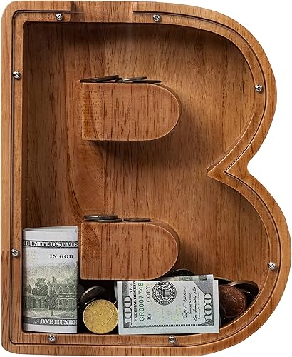 ladenk Alcancía de Letras de Madera Extra Grande de 12 Pulgadas para Niños - Alcancía para Niños y Niñas - Banco Inicial B - Banco de Dinero del