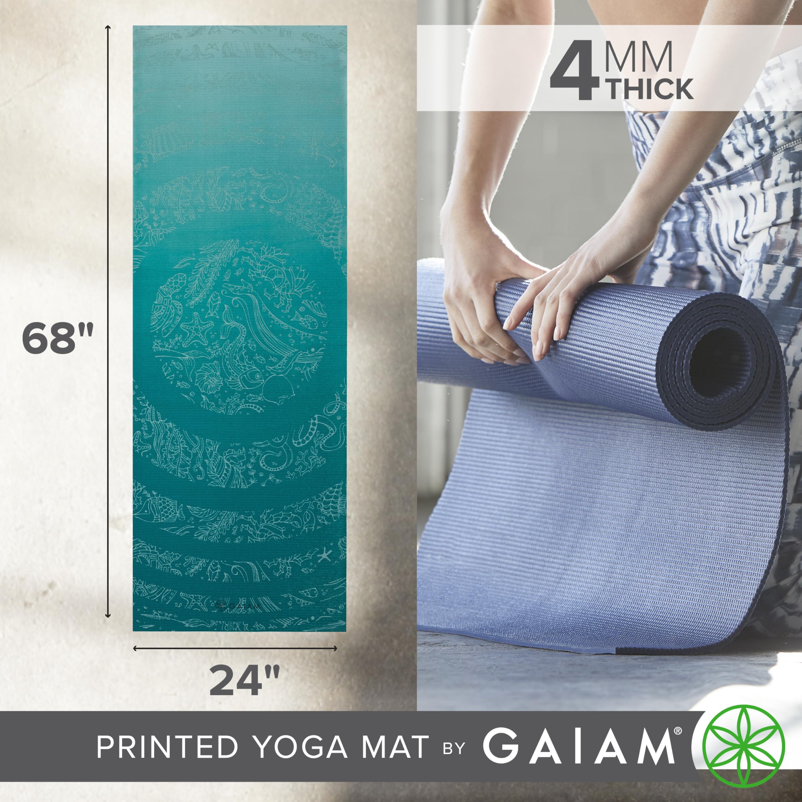 Gaiam 05-54073 - Colchoneta de yoga (3 mm, impreso, anti deslizante, Hasta 4 mm)