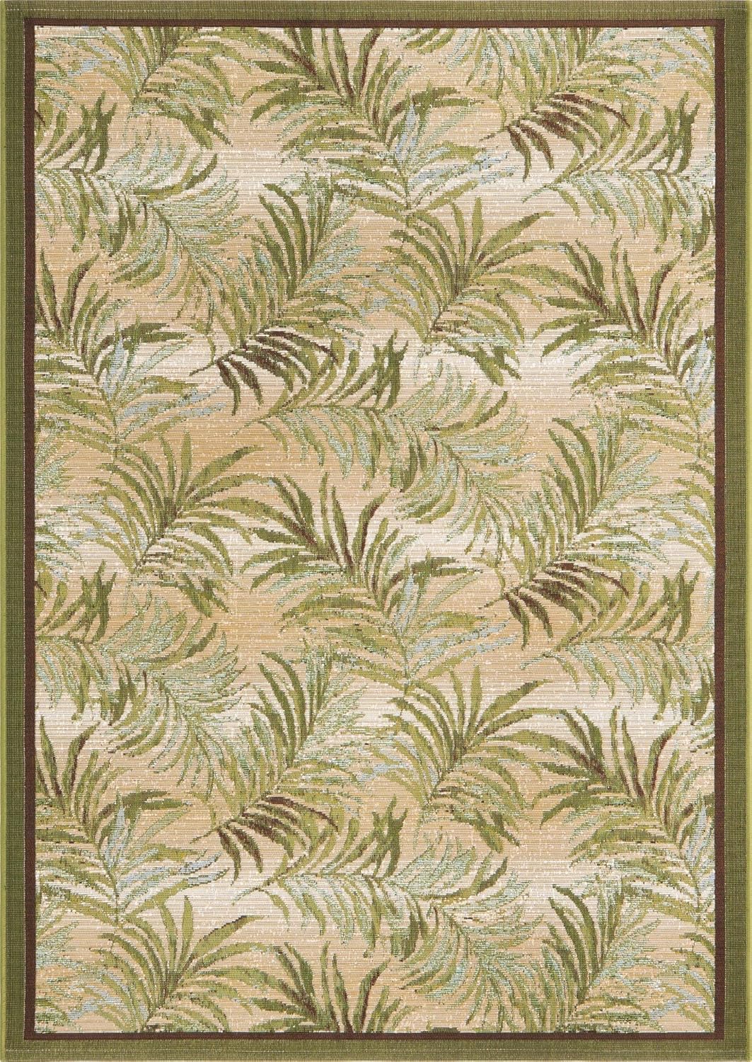 Rugs.com Outdoor Botanical Collection Rug – 4' x 6' Green Flatweave Rug Perfect for Entryways, Kitchens, Breakfast Nooks, Accent Pieces