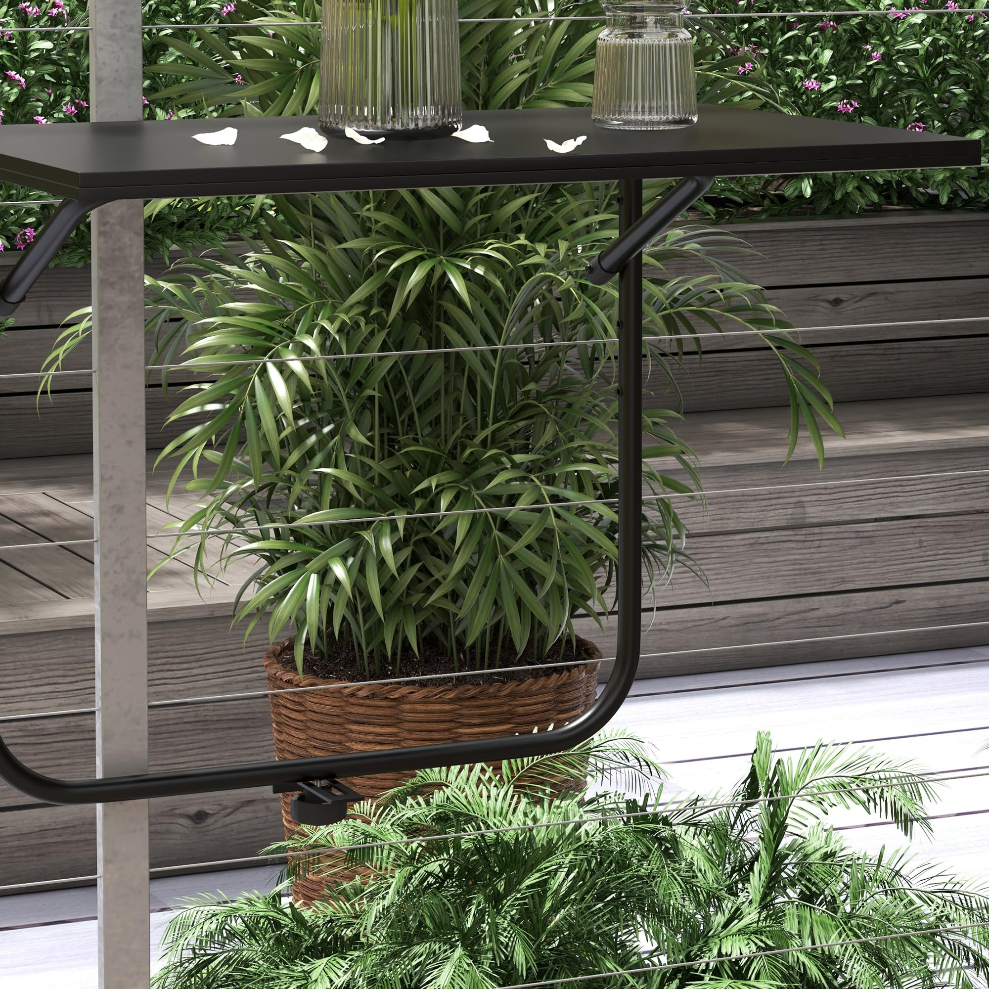 Outsunny Table de Balcon Suspendue Plateau rectangulaire et Hauteur réglable Cadre en métal, dim. 62L x 60P x 85,5H cm Noir