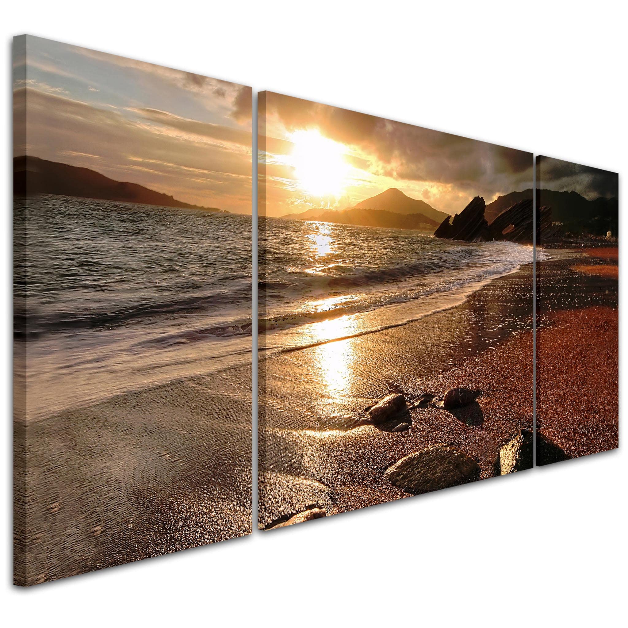 Wallfillers Wide Canvas Prints of a Beach Sunset for your Living Room - Modern Seaside Wall Art - 3AC131 XXL - 191x65cm