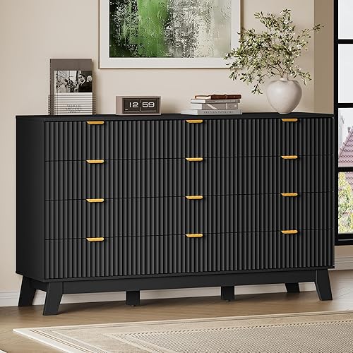 Miniatura 62 de Cómoda de 8 cajones con diseño acanalado, cómoda de 47.2" de ancho con 4 cajones modernos de estilo bohemio, cómoda de almacenamiento de madera