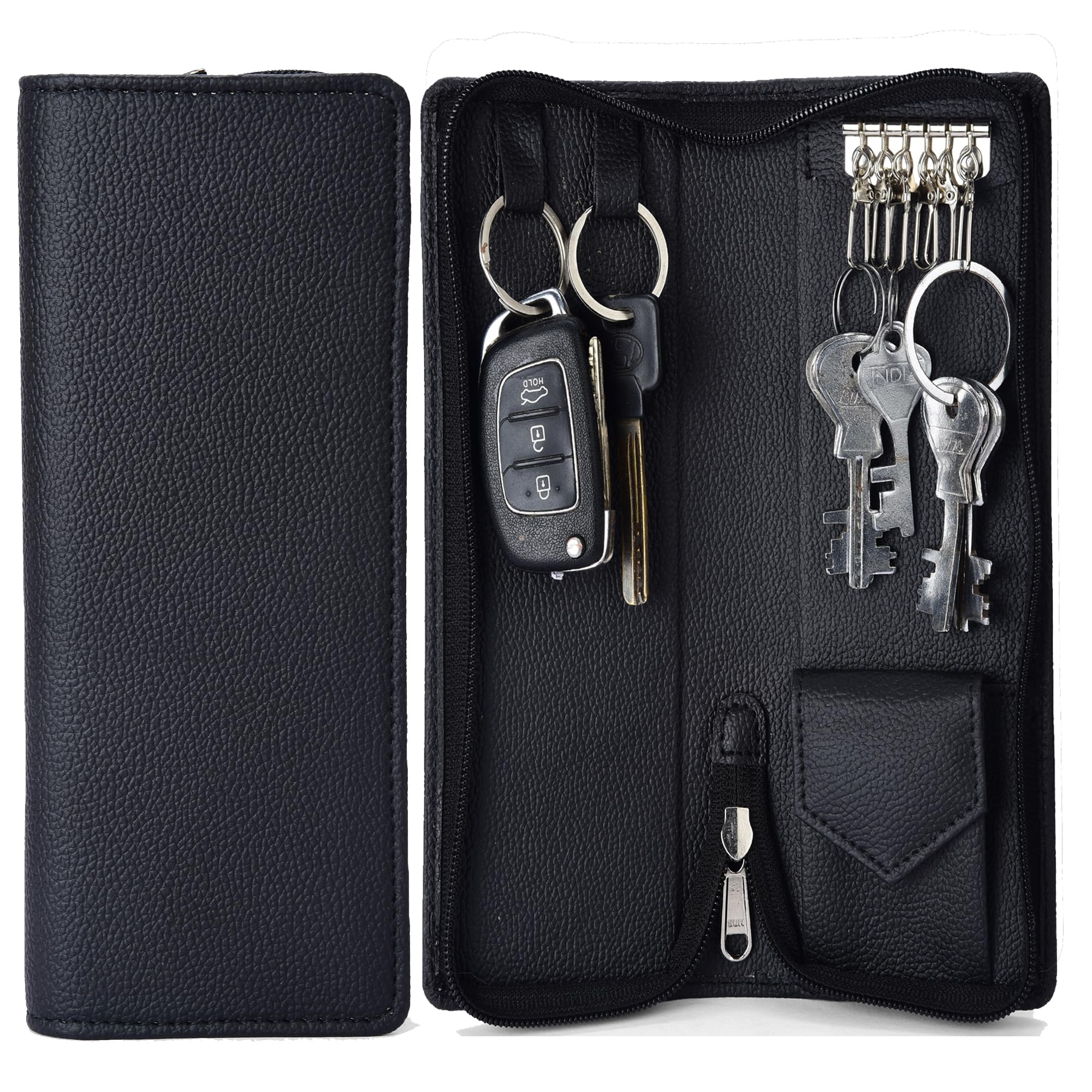 essart PU Leather Key Case Pouch Wallet Keychain Key pouch holder Men & Women Key Pouch Holder, Bank Locker Key Pouch with 6 Hooks Zipper Closure-picture-24