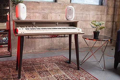 Miniatura 2 de Gator Frameworks Elite Series - Escritorio con teclado de 61 notas con diseño abatible y paso de cable trasero acabado gris madera flotante