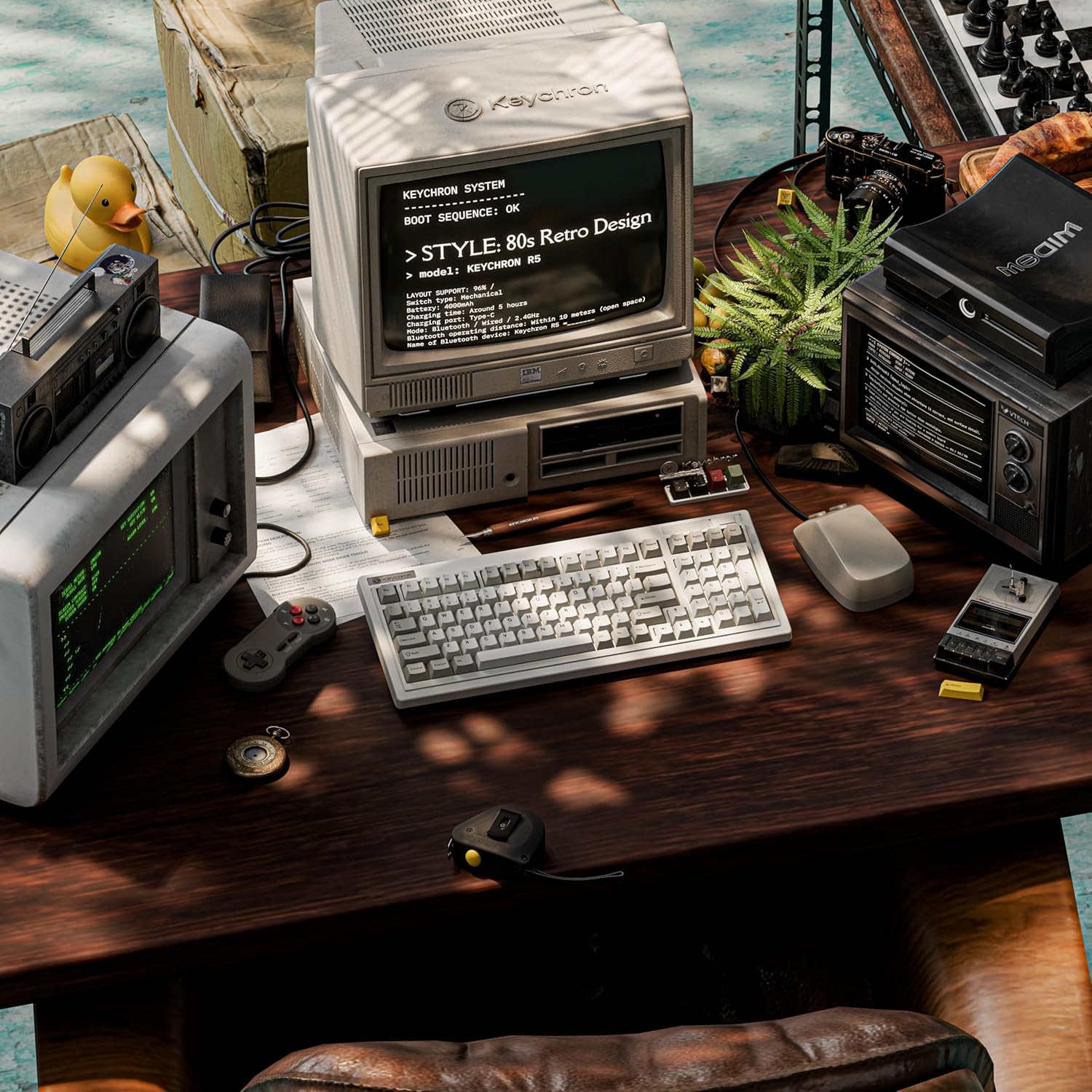 Keychron R5 Retro Wireless Mechanical Keyboard, 96% Layout Hot Swappable RGB Super Brown Switch, QMK Tri-Mode(2.4 GHz/Bluetooth/Wired), Compatible with Mac PC Linux