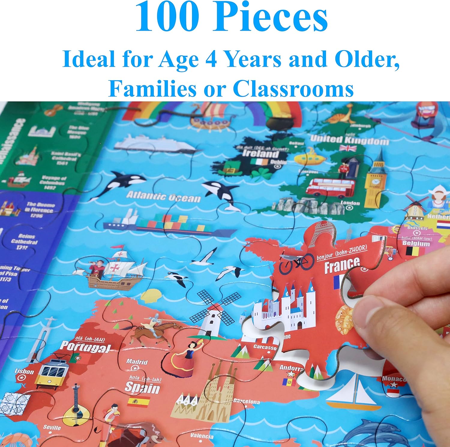 Think2Master Colorful Map of Europe 100 Pieces Jigsaw Puzzle Fun Educational Toy for Kids, School & Families. Great Gift for Boys & Girls Ages 4-8 for Learning European History. Size:23.4” X 16.5” : Toys & Games