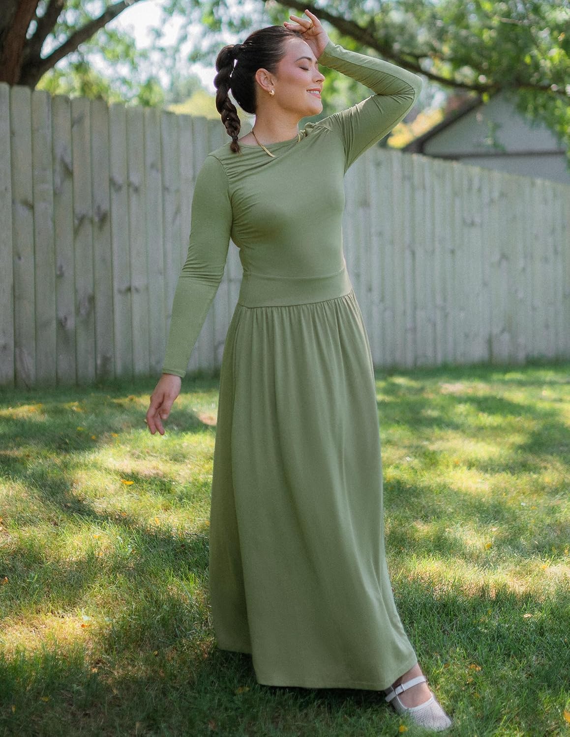 ZESICA Women's Long Sleeve Fall Maxi Dress 2026 Crewneck Knit Casual Slim Swing Pleated Dresses with Pockets - Image 8