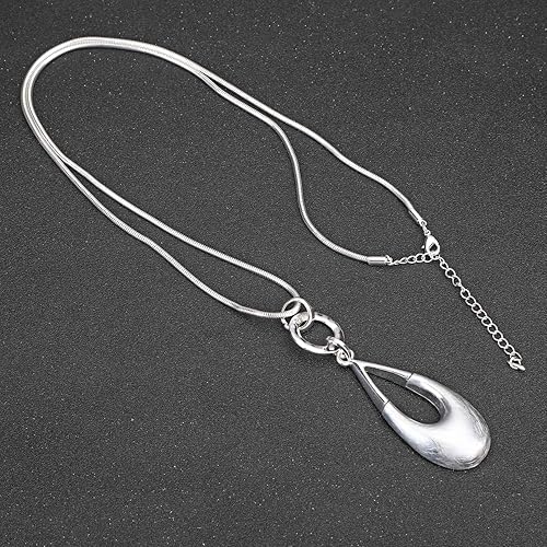 Miniatura 5 de Collares largos para mujer con colgante de gota de agua, suéter en capas en Y, collar de cadena de plata bohemia con caja de regalo