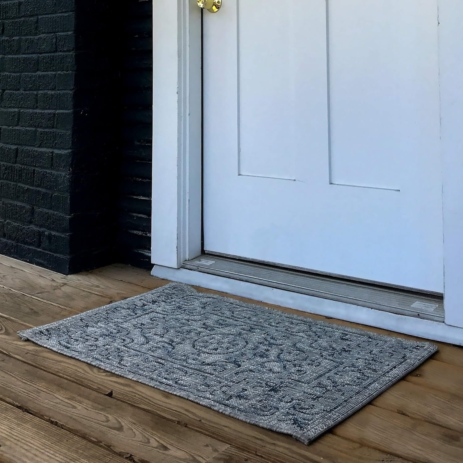 LR Home 2x3 Indoor/Outdoor Area Rug for Home Decor | Medallion Carpet Suitable for Living Room, Bedroom, Playroom, Patio, Garden | Modern Farmhouse Rug | Navy/Gray